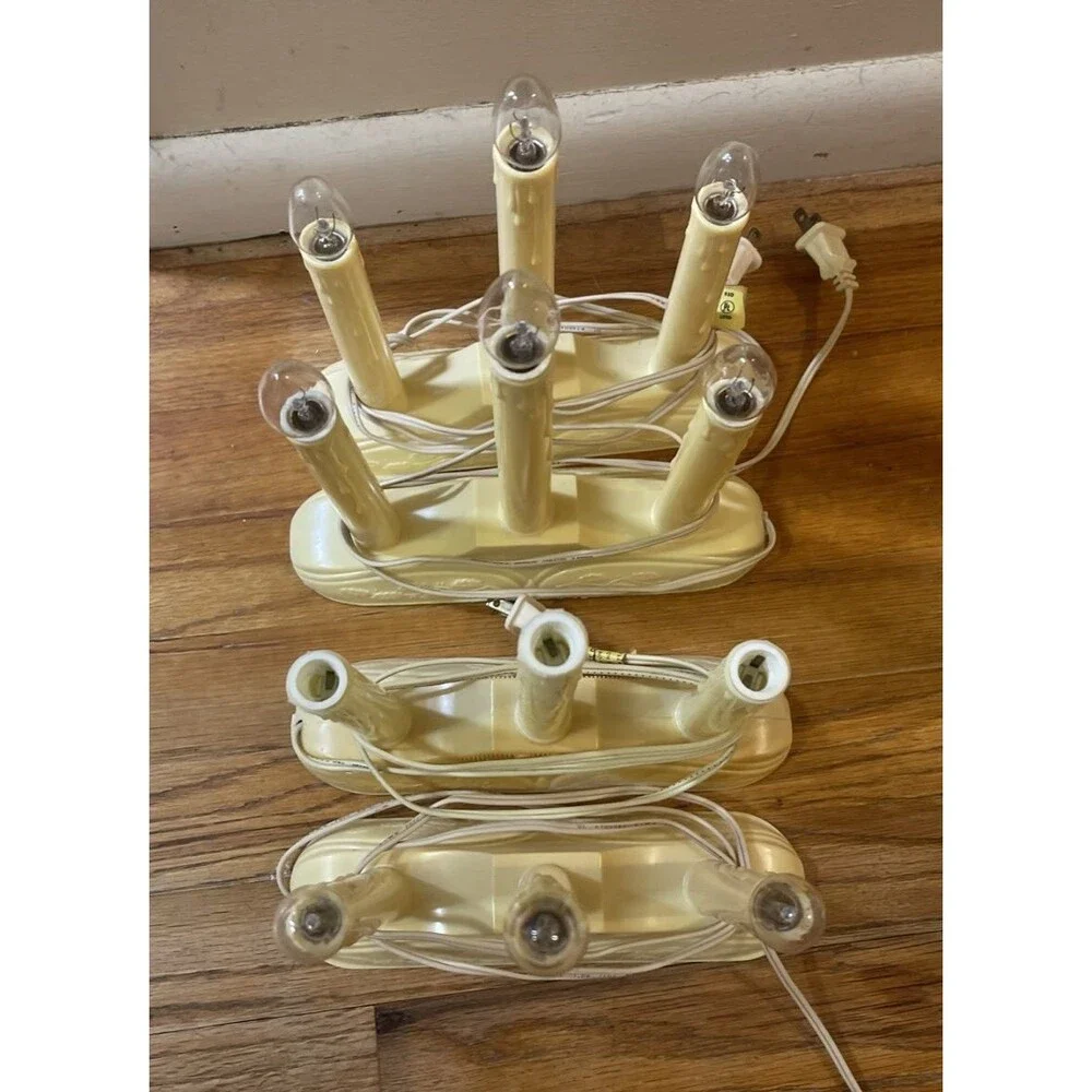 Vintage Lot 7 Christmas Electric Triple Candles Candelabra Window Lights Works!